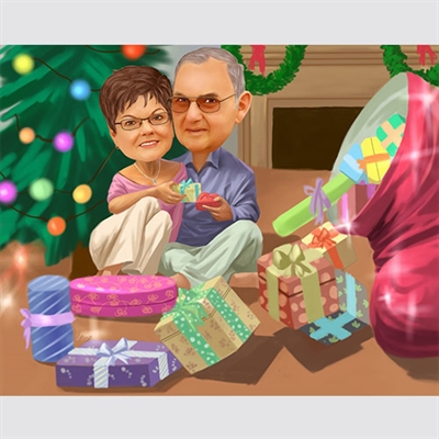 Christmas Couple Caricature from Photos - myDaVinci
